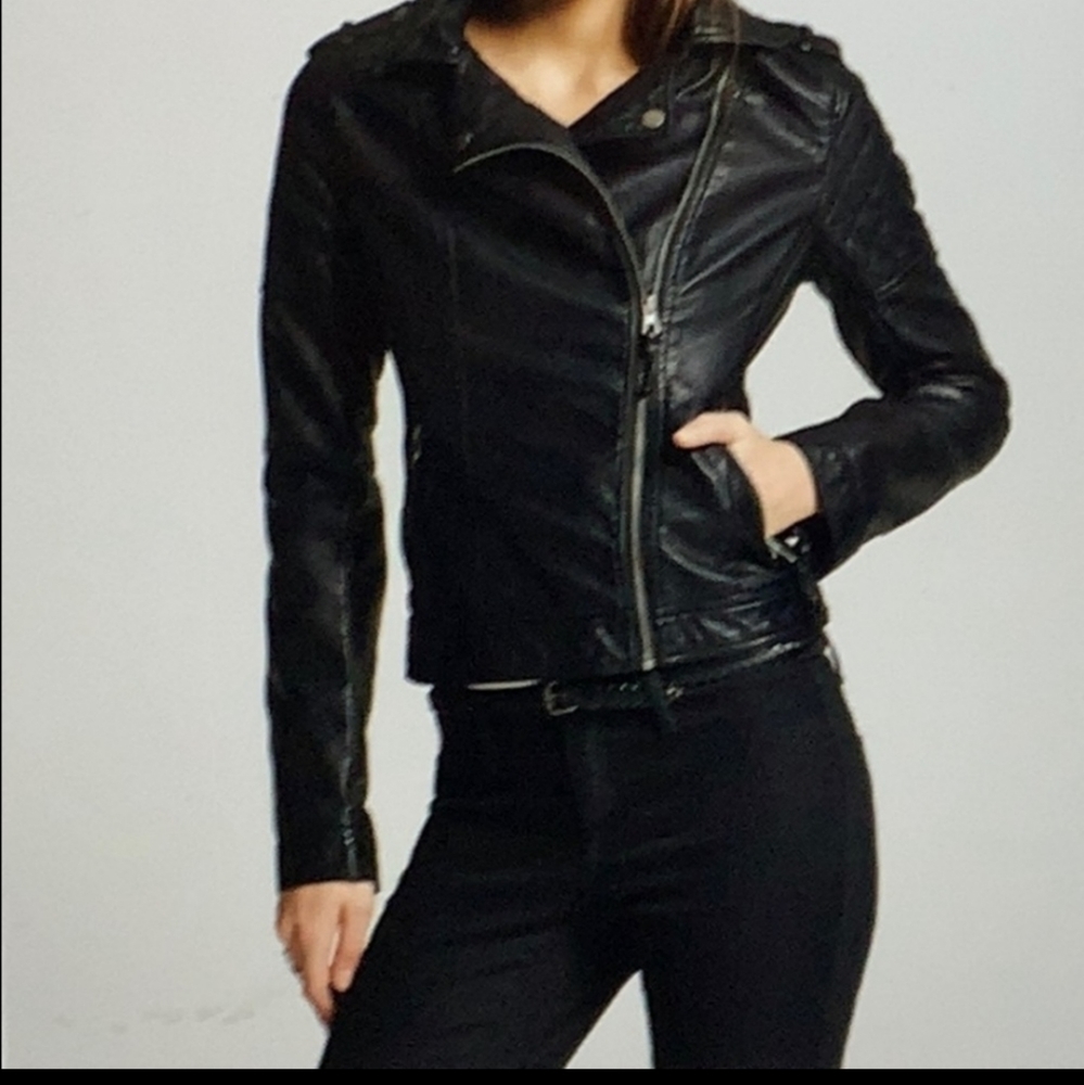 Xhilaration XL Black Moto Bomber Black Faux Leather Punk Jacket